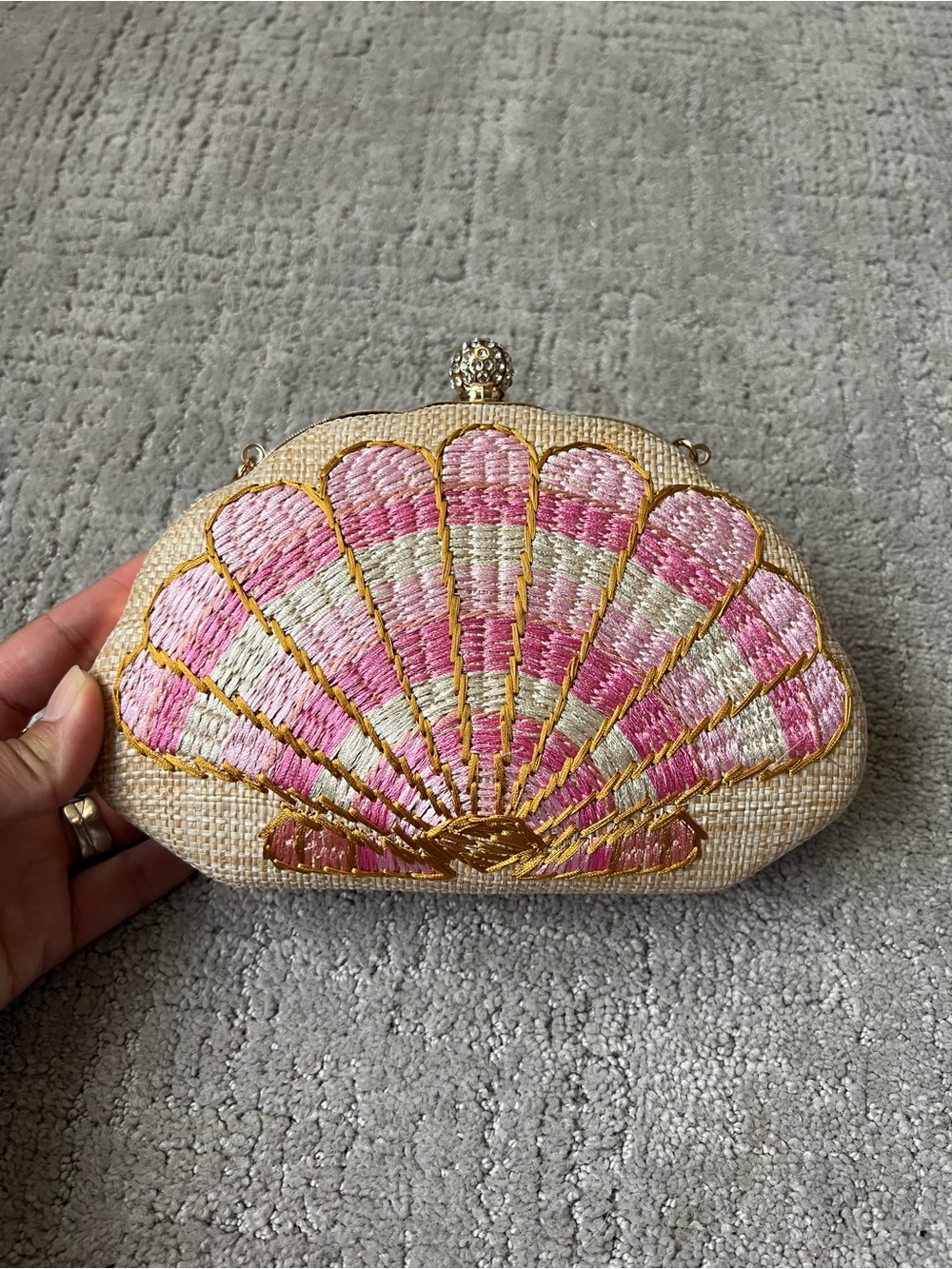 Haute Hippie Embroidered Shell Evening Bag with Gold Chain - Picture 11 of 13